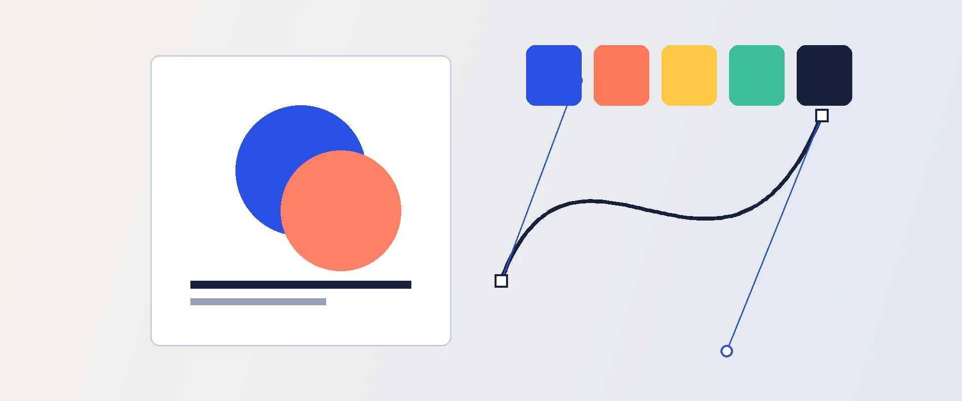 Graphic design artboard with color swatches and a vector path